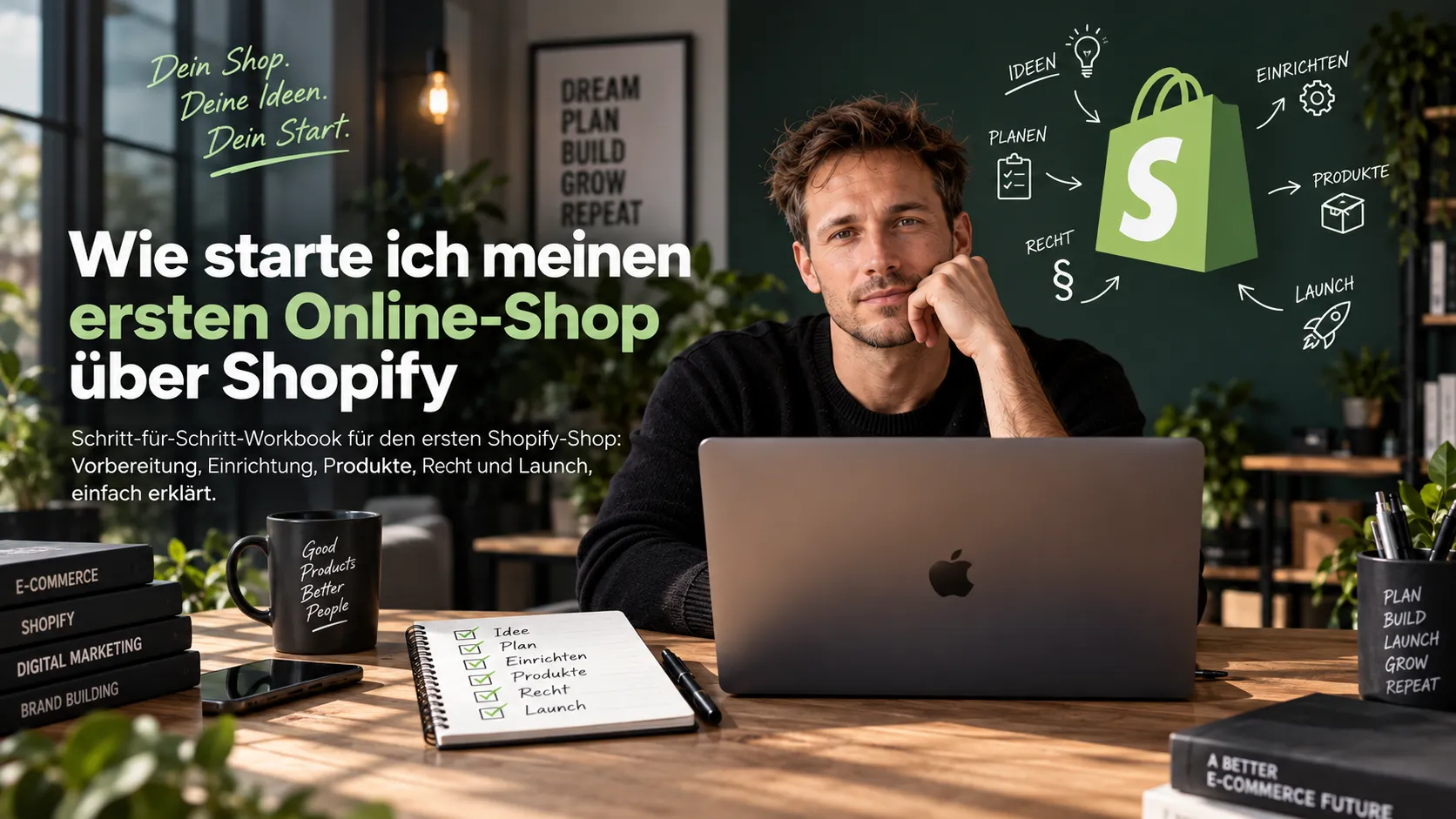 Lee Knoeppel am Laptop, Titelbild zum Artikel Wie starte ich meinen ersten Online-Shop über Shopify